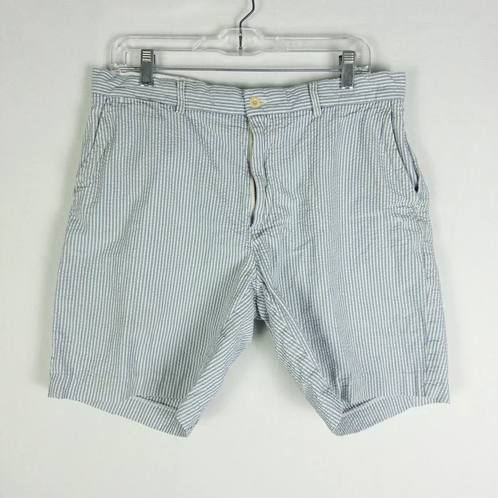 Polo Ralph Lauren Seersucker Striped Chino Shorts Mens 35 Blue White Flat Front